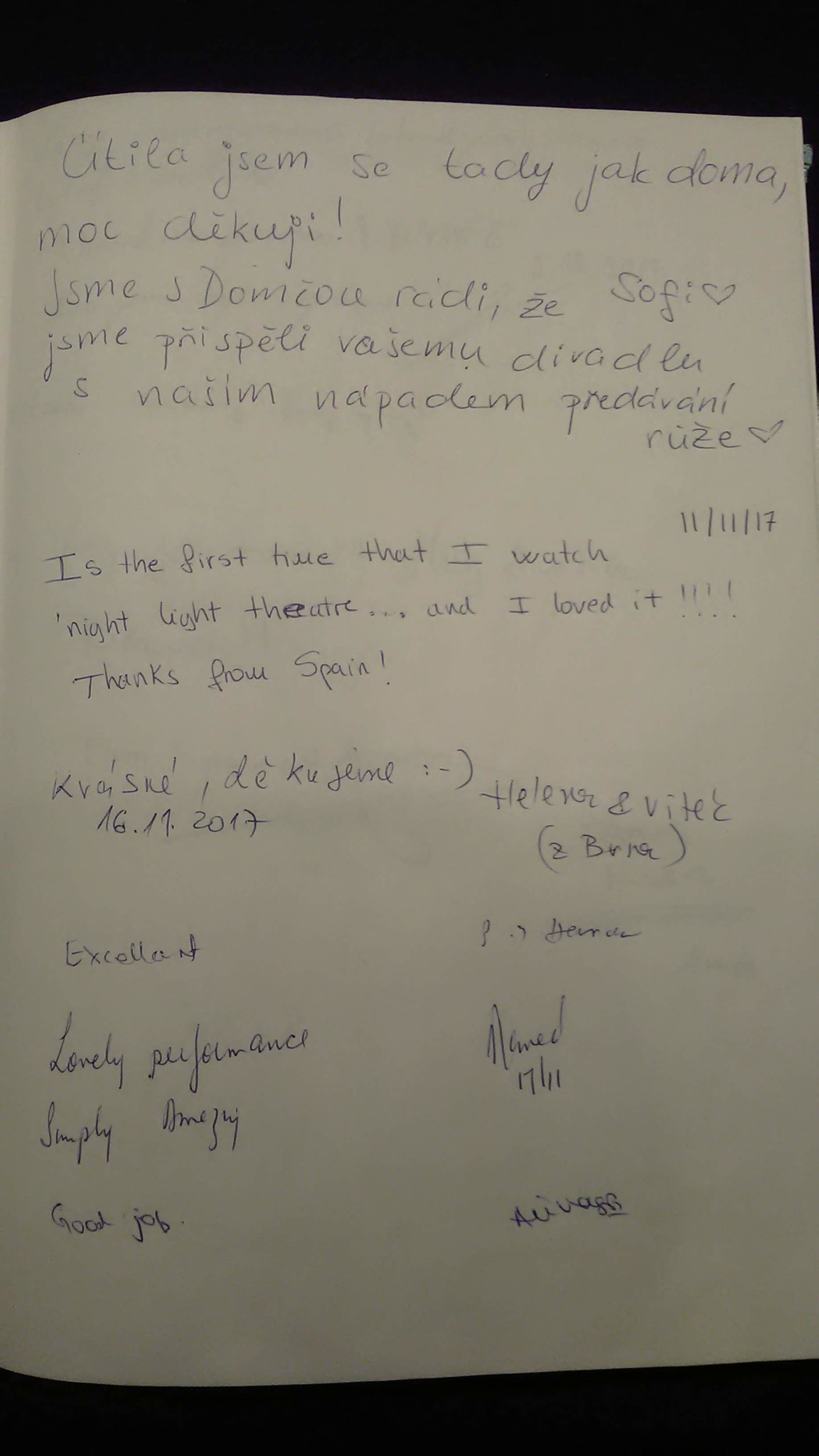 Black light theatre guestbook
